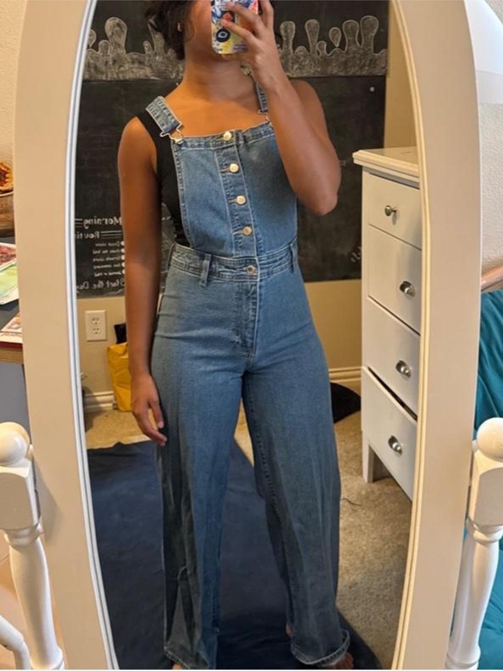Denim Wide-Leg Overalls